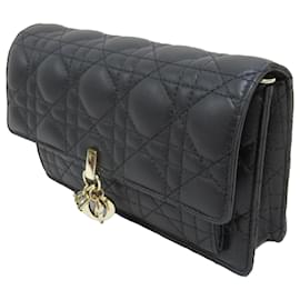 Dior-Borsa a tracolla My Dior Daily Wallet in pelle di agnello Dior nera Cannage con catena-Nero