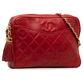 Chanel-Bolso rojo para cámara con borla CC Chanel-Roja