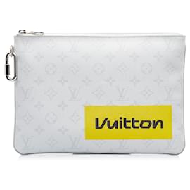 Louis Vuitton-Bolso de mano blanco Louis Vuitton con monograma y logo Story Pochette GM-Blanco