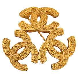 Chanel-Broche Chanel Triple CC dorée-Doré