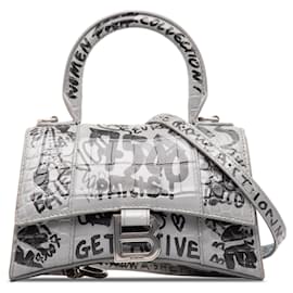 Balenciaga-Bolso satchel gris Balenciaga XS Hourglass Graffiti con asa superior-Otro