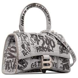 Balenciaga-Bolso satchel gris Balenciaga XS Hourglass Graffiti con asa superior-Otro