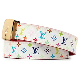 Louis Vuitton-White Louis Vuitton Monogram Multicolore LV Cut Reversible Belt-White