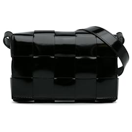 Bottega Veneta-Black Bottega Veneta Intrecciato Patent Cassette Crossbody Bag-Black