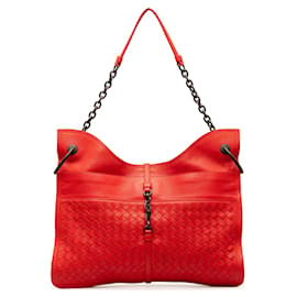 Bottega Veneta-Red Bottega Veneta Intrecciato Beverly Shoulder Bag-Red