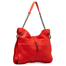 Bottega Veneta-Red Bottega Veneta Intrecciato Beverly Shoulder Bag-Rosso