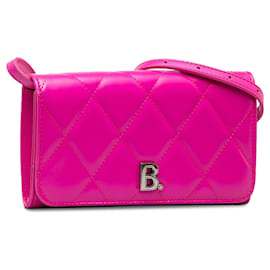Balenciaga-Pink Balenciaga Quilted Touch B Crossbody Bag-Pink