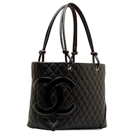 Chanel-Bolsa Chanel grande em pele de cordeiro preta Cambon Ligne preta-Preto