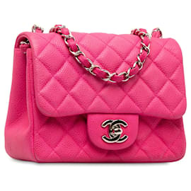Chanel-Borsa a tracolla Chanel Mini Square Caviar con patta singola rosa-Rosa