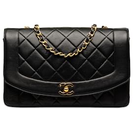 Chanel-Bolsa Chanel média em pele de cordeiro Diana preta-Preto