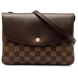 Louis Vuitton-Brown Louis Vuitton Damier Ebene Twice Crossbody Bag-Brown