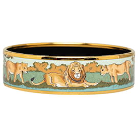 Hermès-Gold Hermes Pride of Lions Wide Enamel Bracelet 65-Golden
