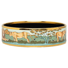 Hermès-Bracelet en émail large Hermes Pride of Lions en or 65-Doré