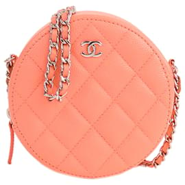 Chanel-Pochette rotonda in caviale trapuntato rosa Chanel con borsa a tracolla a catena-Rosa