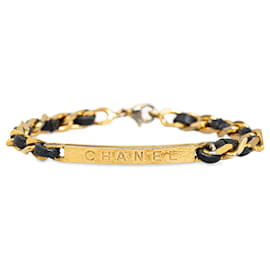 Chanel-Bracciale a catena intrecciata in pelle Chanel dorata-D'oro