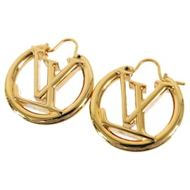 Louis Vuitton-Gold Louis Vuitton Louise Hoop GM Earrings-Golden