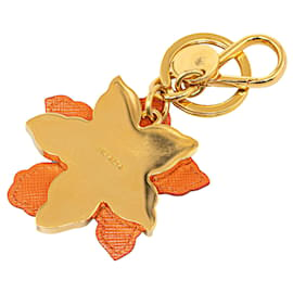 Prada-Orangefarbener Prada Saffiano-Schlüsselring mit Blütenblatt -Orange