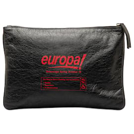 Balenciaga-Black Balenciaga Europa Leather Pouch Clutch Bag-Black
