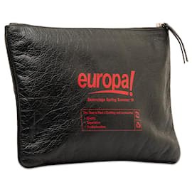 Balenciaga-Black Balenciaga Europa Leather Pouch Clutch Bag-Black