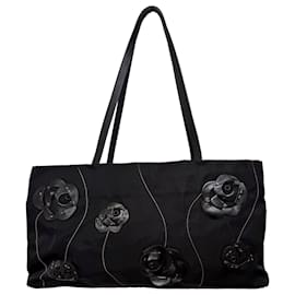 Prada-Prada Enamel Nylon Floral Handbag-Black