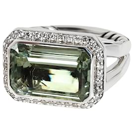 David Yurman-David Yurman Novella Prasiolite Diamond Ring in argento sterling 0.24 ct-Argento,Metallico