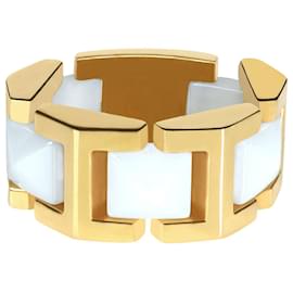 Versace-Versace White Ceramic Pyramids Flexible Ring in 18k yellow gold-Silvery,Metallic