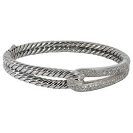 David Yurman-David Yurman Labyrinth Single Loop Diamond Bracelet in Sterling Silver 0.79 ctw-Silvery,Metallic