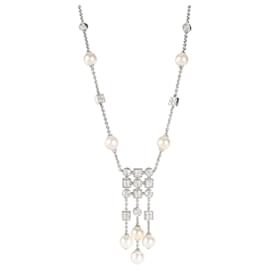 Bulgari-BVLGARI Lucea Pearl & Diamond Drop Necklace in 18K white gold 1.56 ctw-Silvery,Metallic