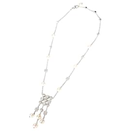 Bulgari-BVLGARI Lucea Pearl & Diamond Drop Necklace in 18K white gold 1.56 ctw-Silvery,Metallic