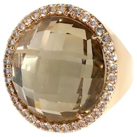 Roberto Coin-Roberto Coin Quartz Diamond Doublet Ring in 18K Yellow Gold 0.95 ctw-Silvery,Metallic