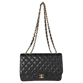 Chanel-Chanel Black Quilted Caviar Jumbo Classic Single Flap Bag-Black