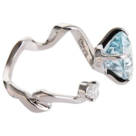Dior-Dior Diorama Precieuse Diamond Aquamarine Ring in 18k White Gold D VS1 0.33 ctw-Silvery,Metallic