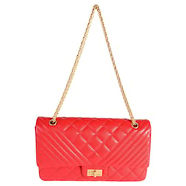 Chanel-Ristampa in caviale trapuntato rosso Chanel 2.55 227 Flap Bag rivestito-Rosso