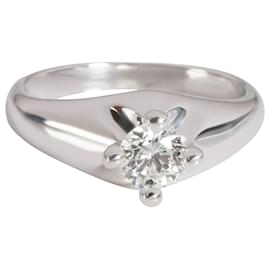 Bulgari-BVLGARI Diamond Corona Solitaire Engagement Ring in 18K White E VVS2 0.3 ctw-Silvery,Metallic
