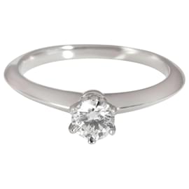 Tiffany & Co-TIFFANY & CO. Solitaire Diamond Engagement Ring in Platinum H VS1 0.32 ctw-Silvery,Metallic