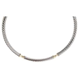 David Yurman-David Yurman Two-Tone 7 mm Metro Hinged Cable Choker Necklace-Silvery,Metallic