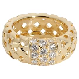 Tiffany & Co-TIFFANY & CO. Vannerie Basket Weave anel de diamante em 18K Yellow Gold 3/4 ctw-Prata,Metálico