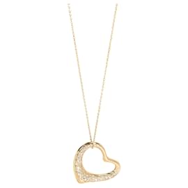 Tiffany & Co-TIFFANY & CO. Elsa Peretti Diamond Open Heart Pendant in 18k yellow gold 1 ctw-Silvery,Metallic