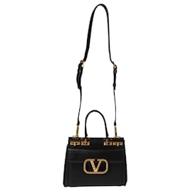 Valentino-Valentino Alcove Small Rockstud Bag aus schwarzem genarbtem Kalbsleder-Schwarz