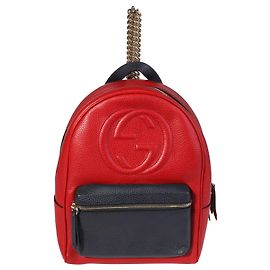 Gucci Red & Navy Pebbled Leather Soho Chain Backpack Blue