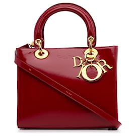 Dior-Dior Red Medium Patent Lady Dior-Red