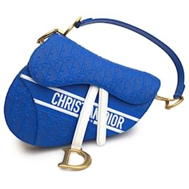 Dior-Bolsa de selim oblíqua de couro com relevo azul Dior-Azul