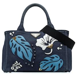 Prada-Bolso satchel Prada Canapa Hawaii azul-Azul,Azul marino