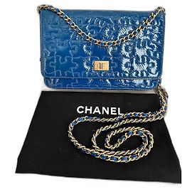 Chanel WOC Lego Blau Lackleder Handtasche Blau