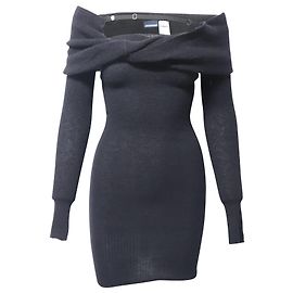 Jacquemus Ascua schulterfreies Rippstrickkleid aus schwarzer Wolle Schwarz