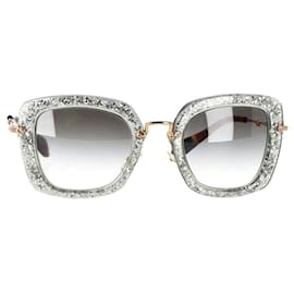 Miu Miu-Miu Miu Glitter Cat Eye Sunglasses in Silver Acetate-Silvery,Metallic