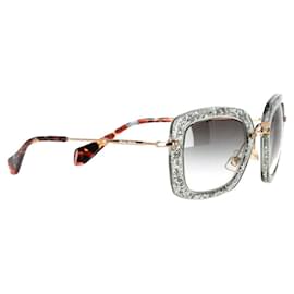 Miu Miu-Miu Miu Glitter Cat Eye Sunglasses in Silver Acetate-Silvery,Metallic