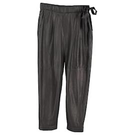 Brunello Cucinelli-Brunello Cucinelli Pantalones con cordón en cuero negro-Negro