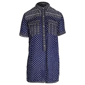 Isabel Marant Etoile-Isabel Marant Etoile Tunic Mini Dress in Navy Blue Floral Printed Cotton-Blue,Navy blue