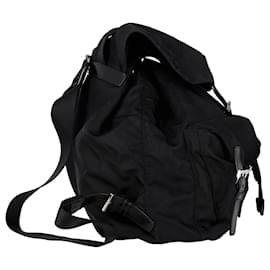 Prada-Prada Saffiano-Trimmed Medium Vela Drawstring Backpack in Black Nylon-Black